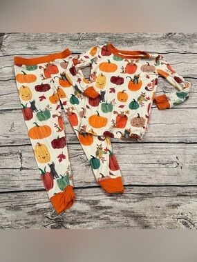 Little Sleepies Cream Pumpkin & Woodland Animal Fall Bamboo Pajama Set Unisex 3t